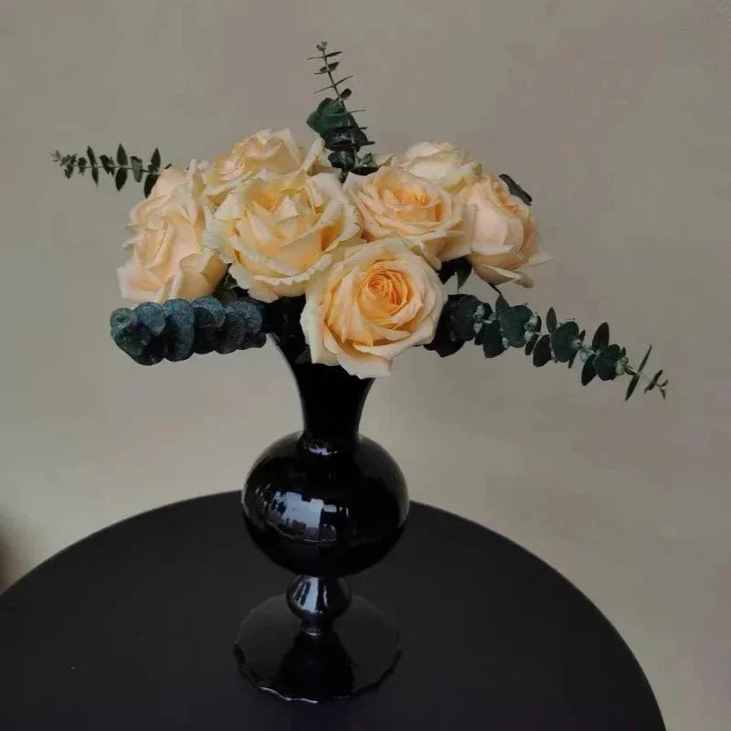 Vintage Style Black Glass Vase for Home Decor 22x11cm
