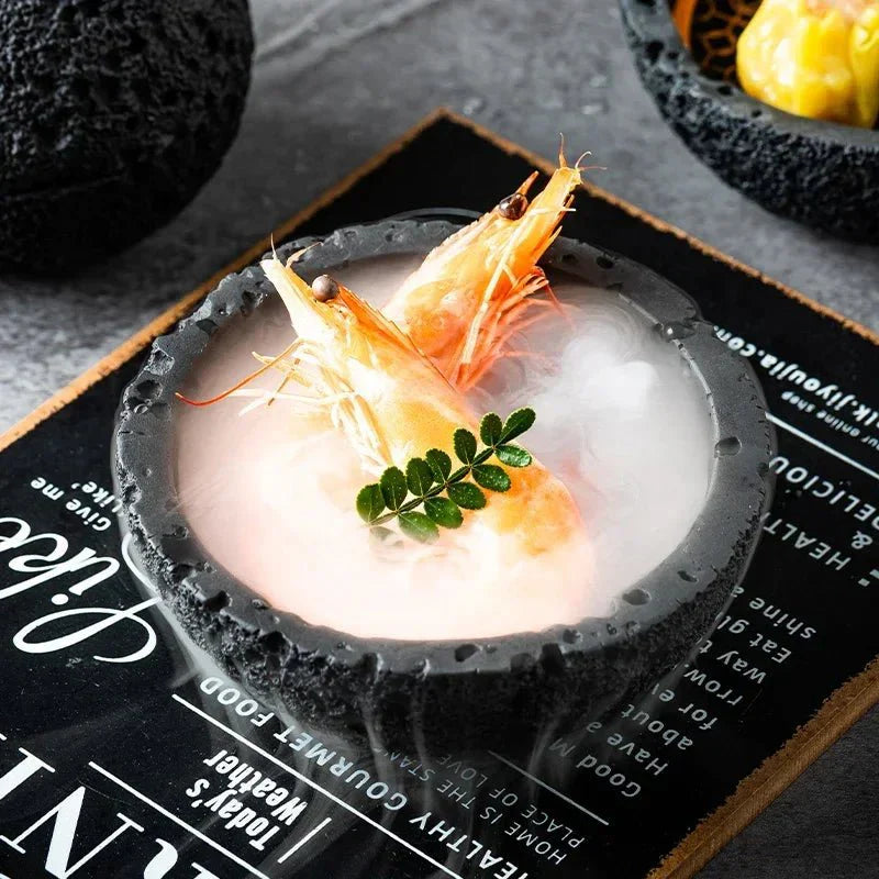 Quirky Black Volcanic Stone Bowl - Elegant Porcelain Centerpiece
