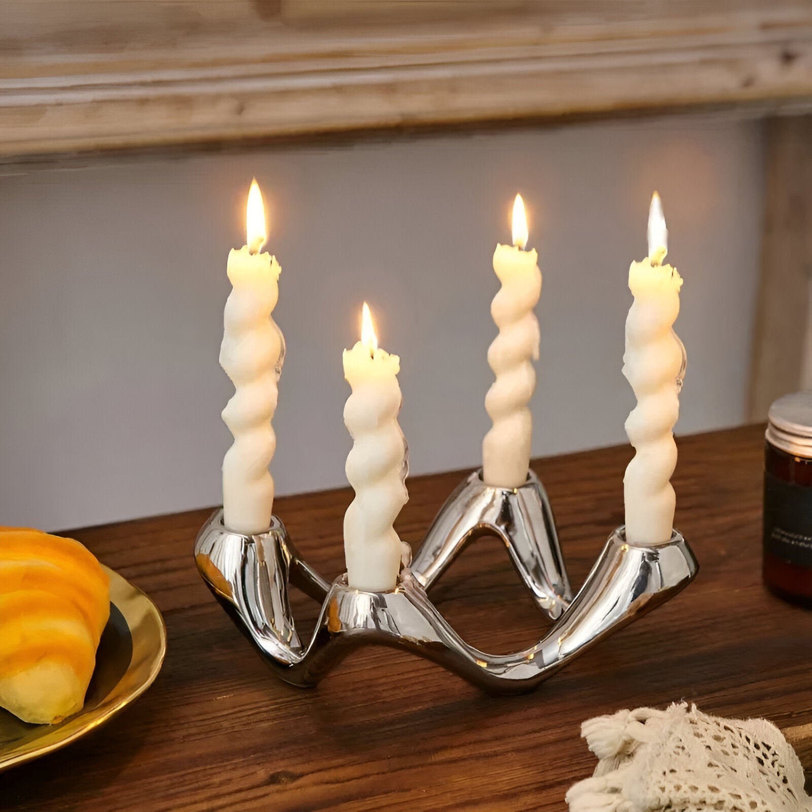 Wavy Design Ceramic Candlestick Decoration Holder Sculpture