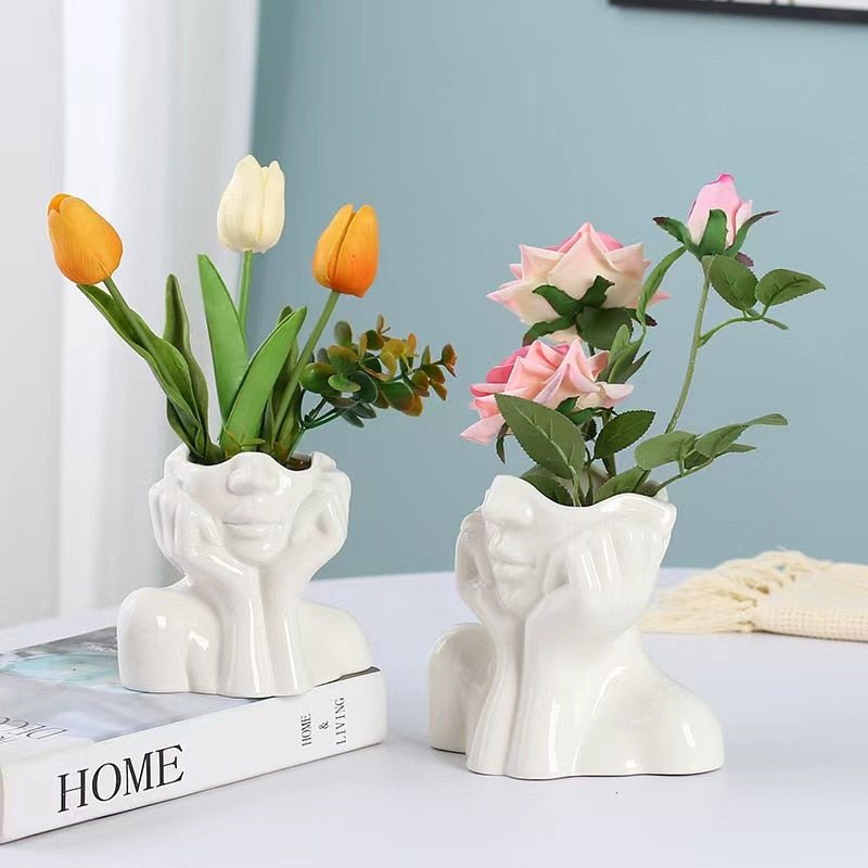 White Ceramic 'Shy Girl' Decorative Vase in Nordic Style