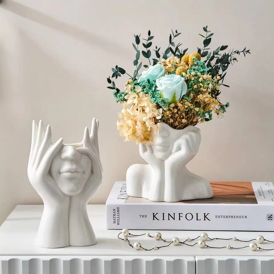 White Ceramic 'Shy Girl' Decorative Vase in Nordic Style