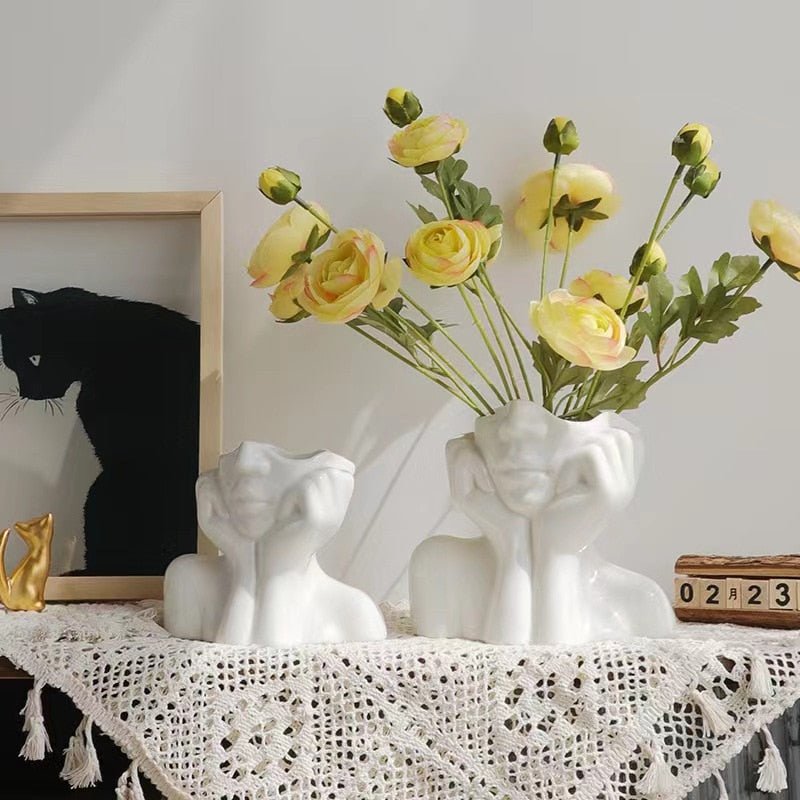 White Ceramic 'Shy Girl' Decorative Vase in Nordic Style